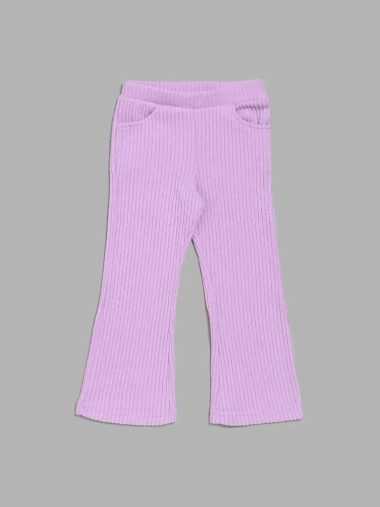 HOP Kids Self-Striped Lavender Flared Trousers