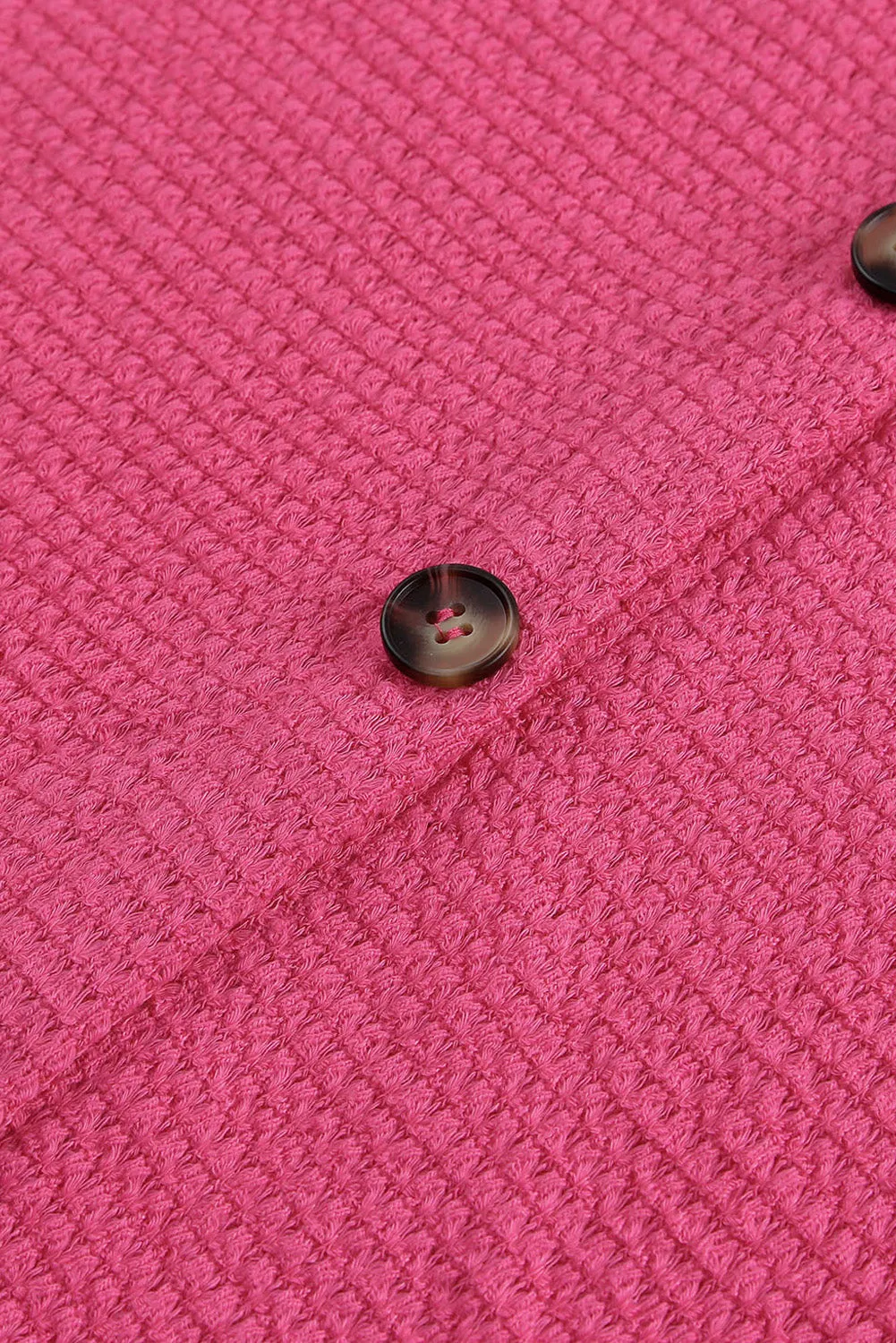 Hot Pink Pocket Buttons Front Waffle Knit Shacket