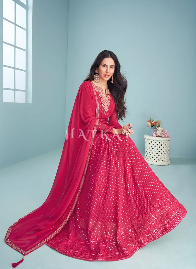 Hot Pink Sequence Embroidered Designer Anarkali Suit