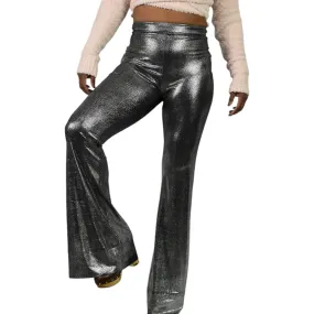 I Am Gia Tiger Mist Flare Pants Silver Metallic Bell Bottom High Rise Flare Textured Snakeskin Size Small