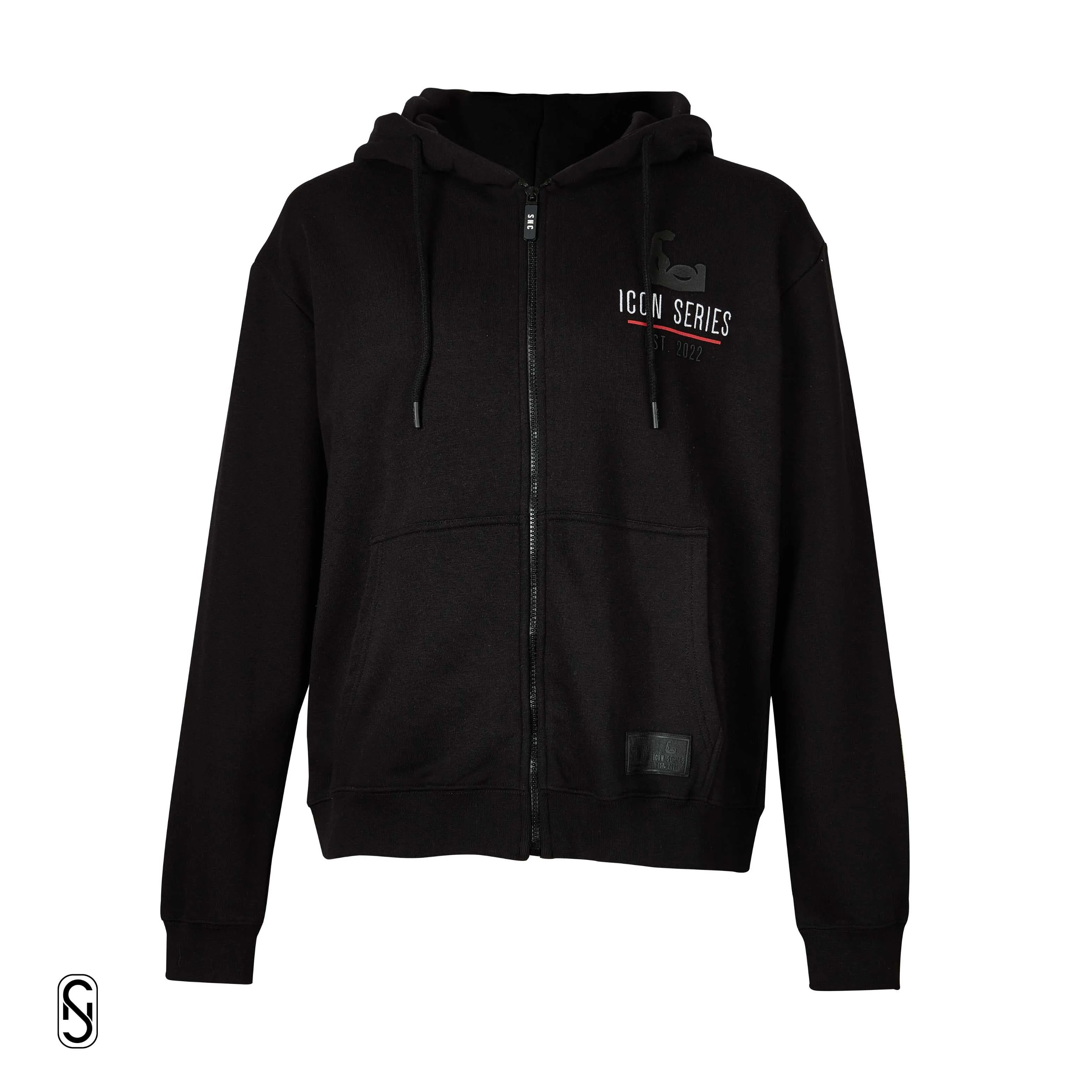 ICON Series Regular Fit Zip Through Hoodie -Black