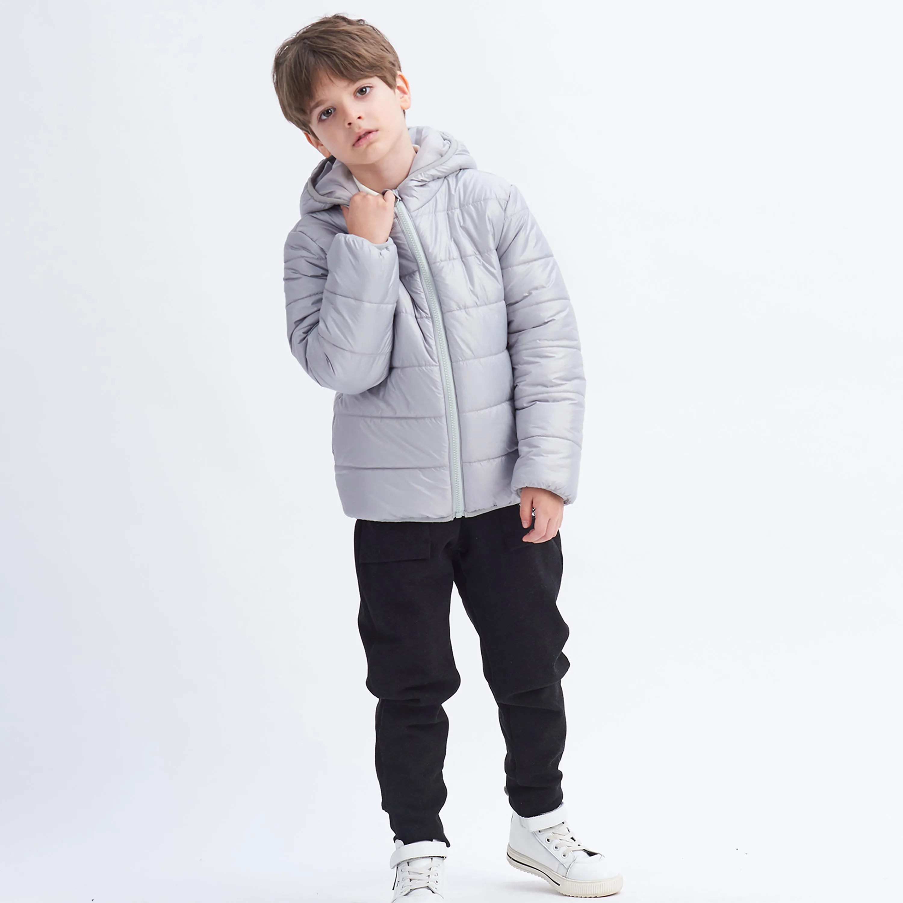 IKALI Kids Winter Coats, Boys Light Weight Puffer Jacket Grey (3-12Y)