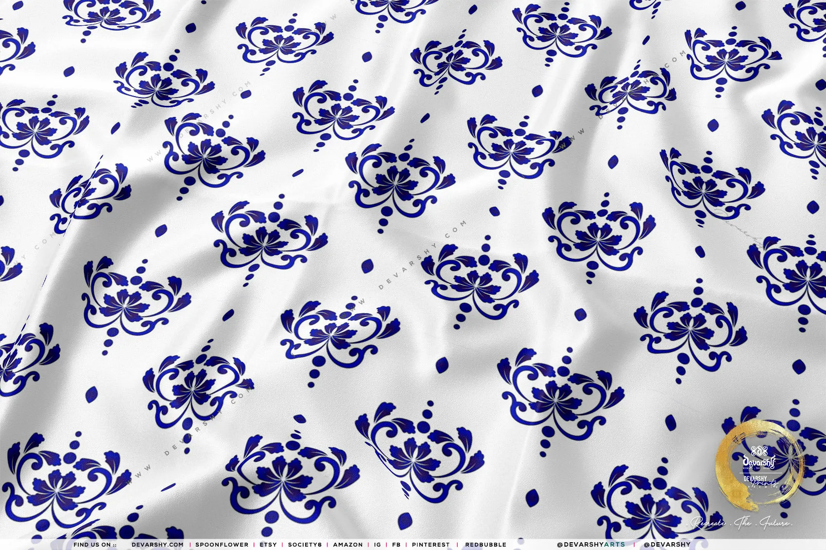 Indigo Pattern Apparel Fabric 3Meters , 9 Designs | 8 Fabrics Option | Fabric By the Yard | 034