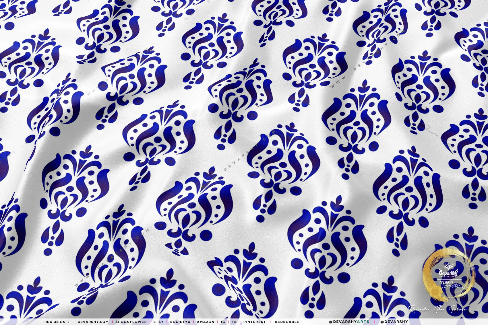 Indigo Pattern Apparel Fabric 3Meters , 9 Designs | 8 Fabrics Option | Fabric By the Yard | 034