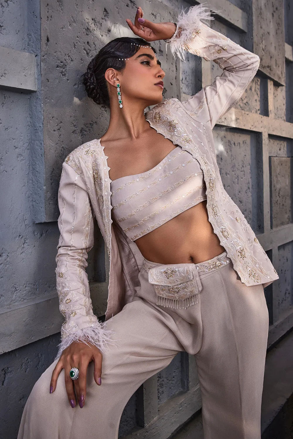 Ivory Co-Ord Set with Ruffled Dupatta