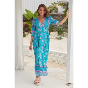 JAASE Starry Turquoise Print Berry Maxi Dress