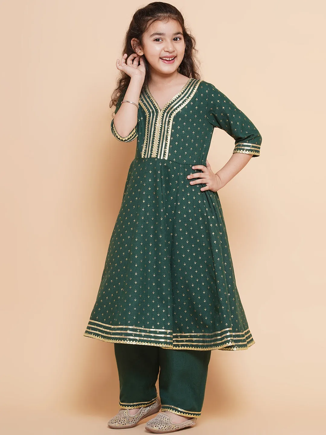 Jashvi Girls Ethnic Motifs Printed Kurta & Trousers With Dupatta