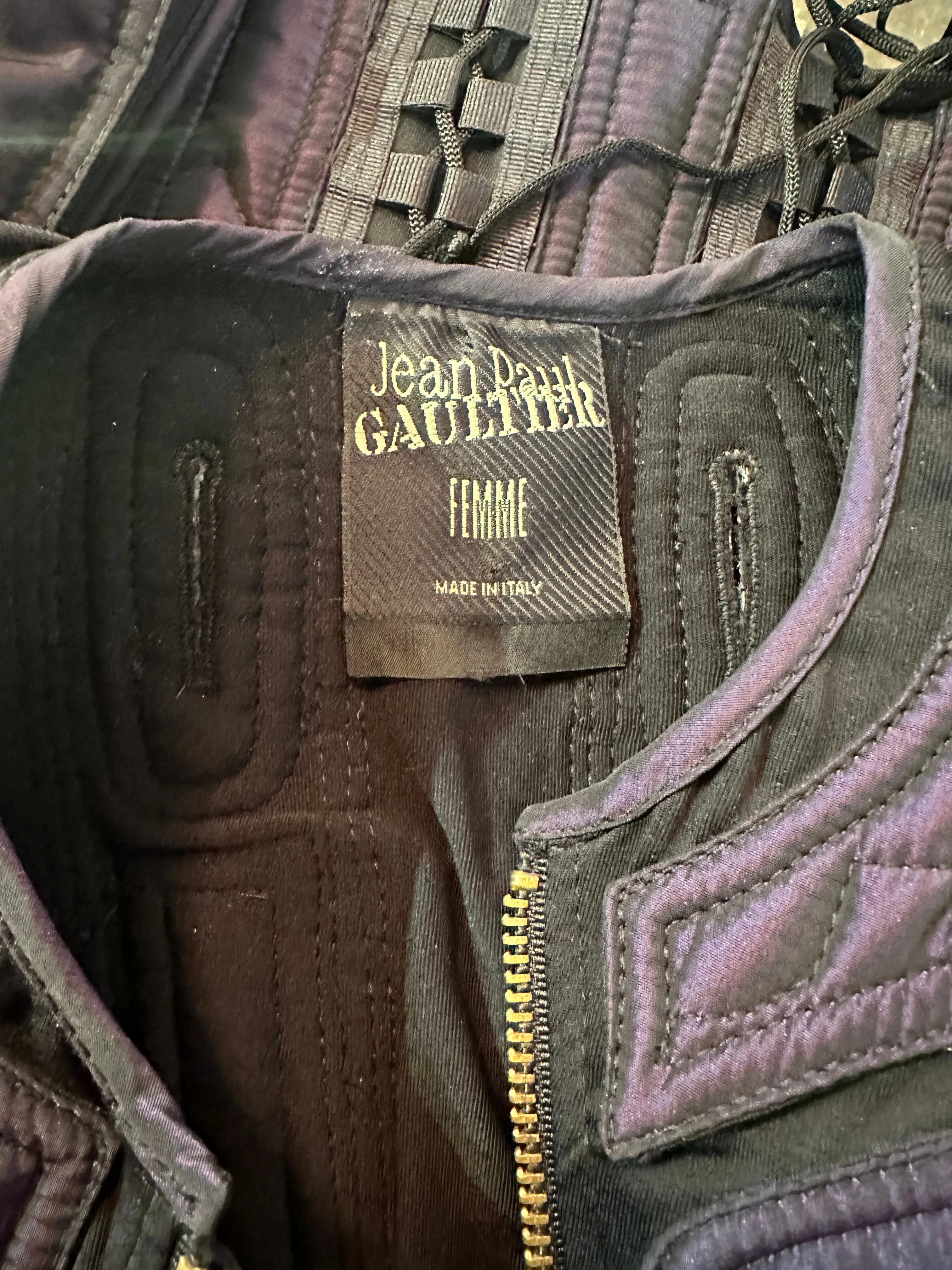 Jean Paul Gaultier Femme Y2K Iridescent Purple Nylon Zip Front Jacket with Allover Lacing