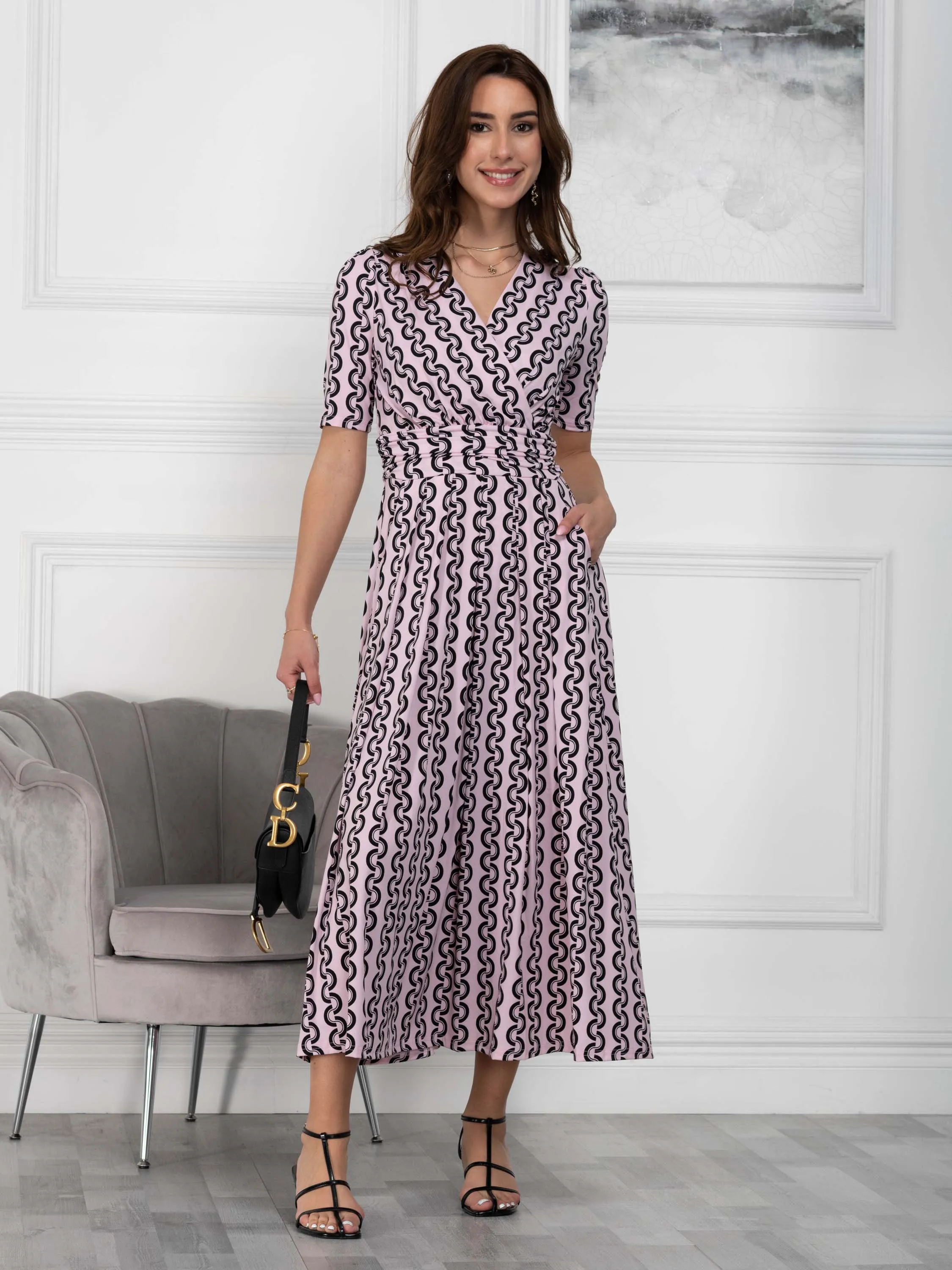 Jolie Moi Molly Geo Print Maxi Dress, Pink Geo