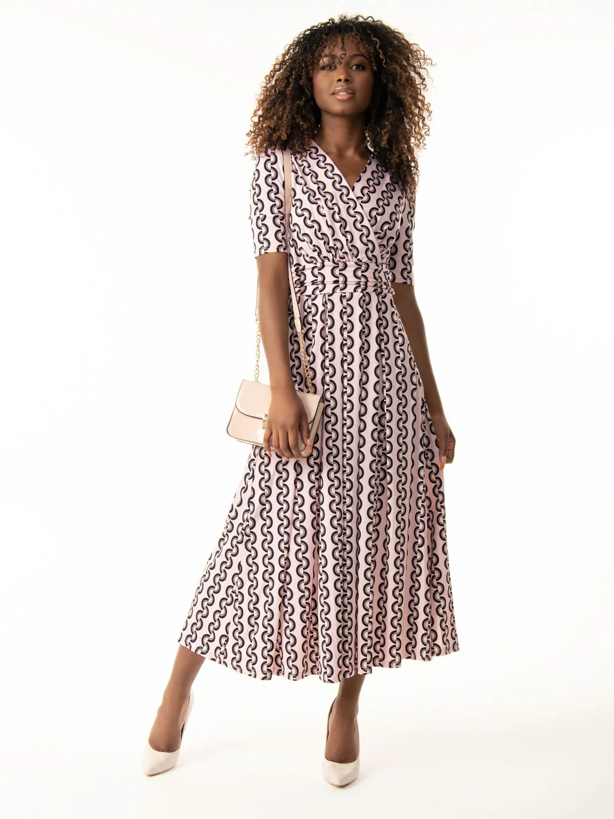 Jolie Moi Molly Geo Print Maxi Dress, Pink Geo