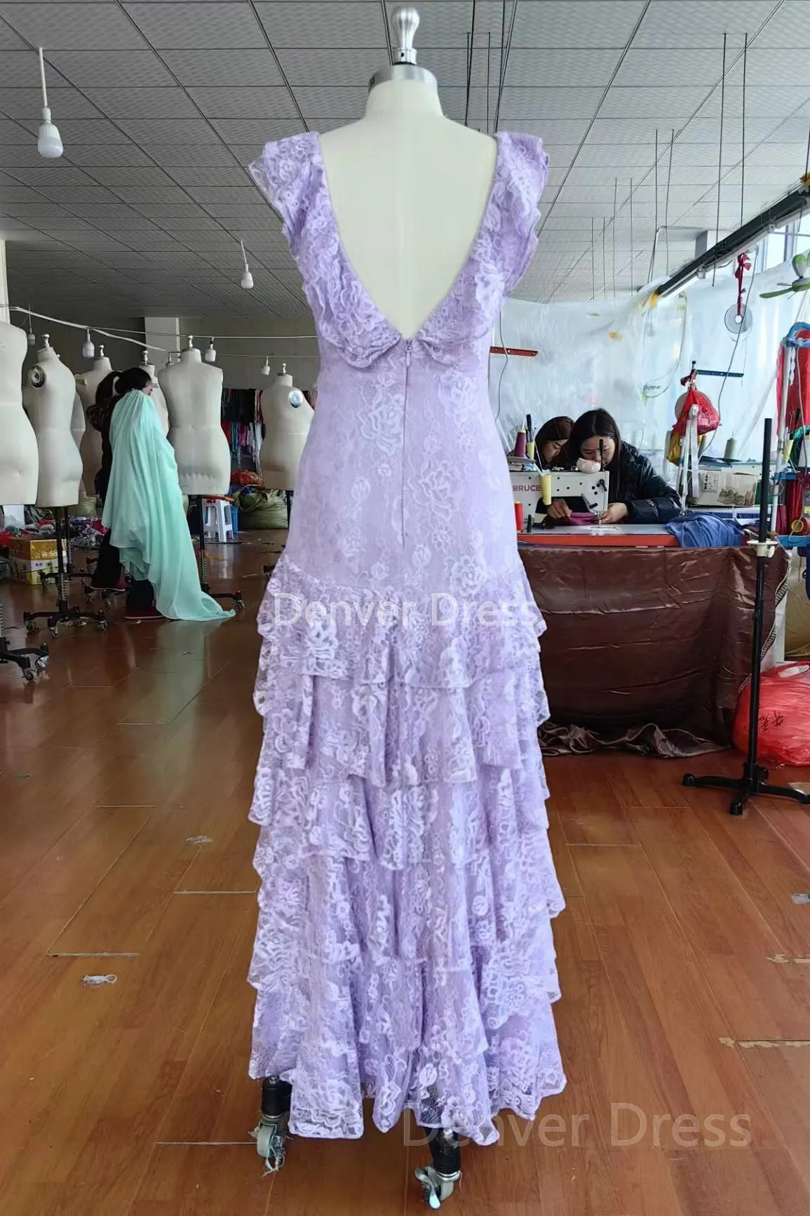 kamahe Purple Lace Long Prom Dress Backless Evening Dress Stunning Maxi Dress