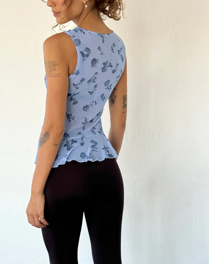 Katnis Top in Inky Blue Floral Mesh