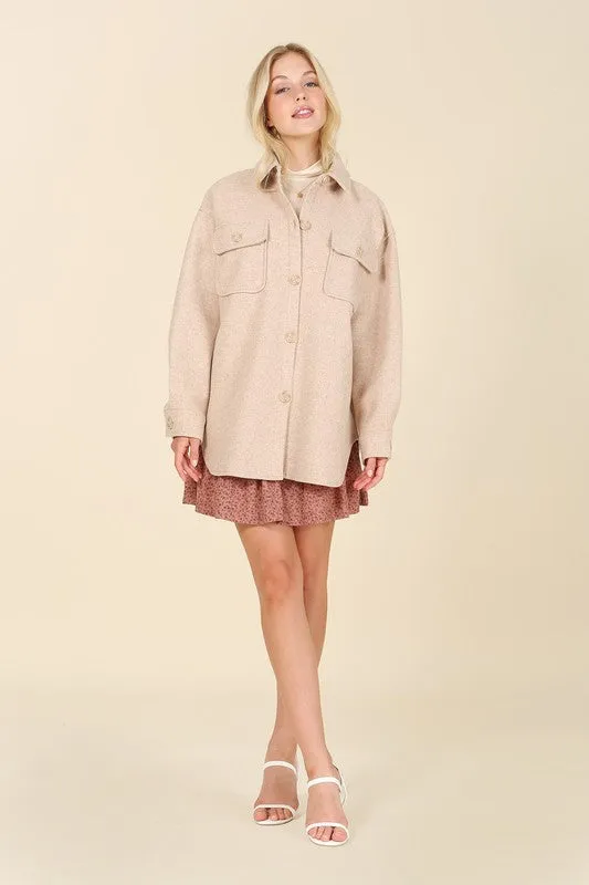 Kayla Light beige shacket with pockets