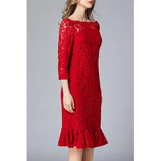 Ketty More Women Off Neck 3/4 Sleeve Mermaid Skirt Lace Dress - KMWPD66752