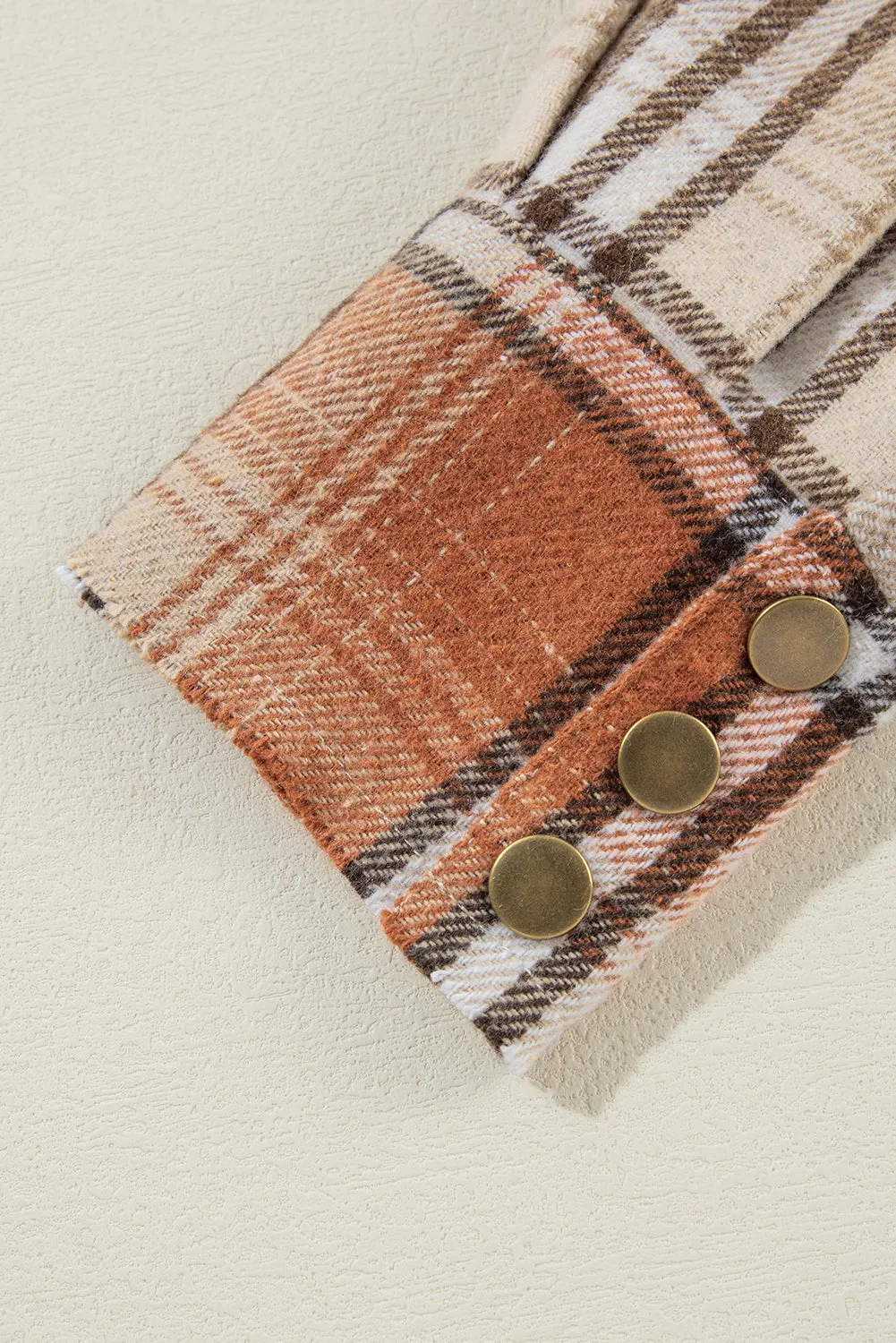 Khaki Plaid Pocket Colorblock High Low Shacket