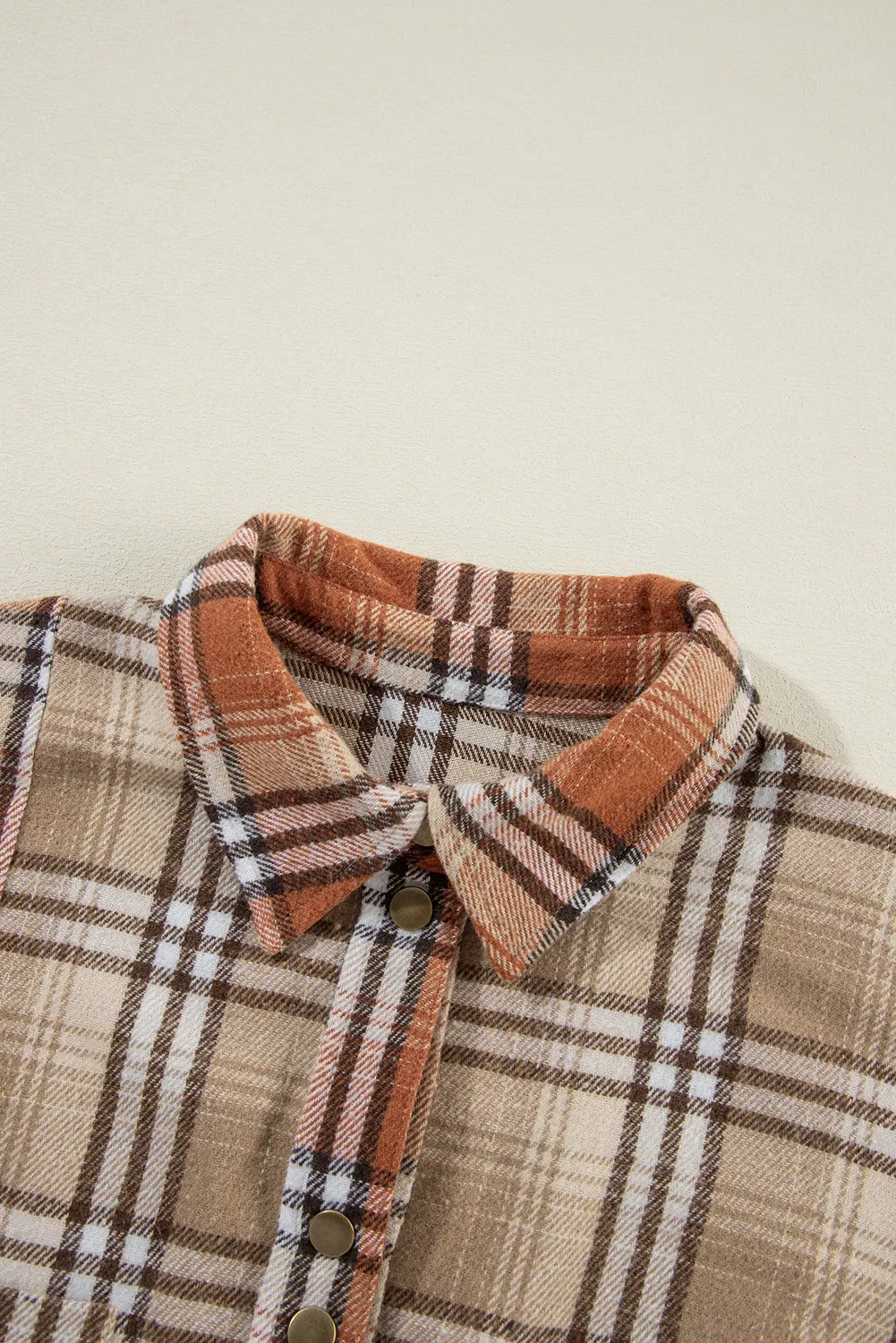 Khaki Plaid Pocket Colorblock High Low Shacket