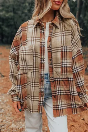 Khaki Plaid Pocket Colorblock High Low Shacket