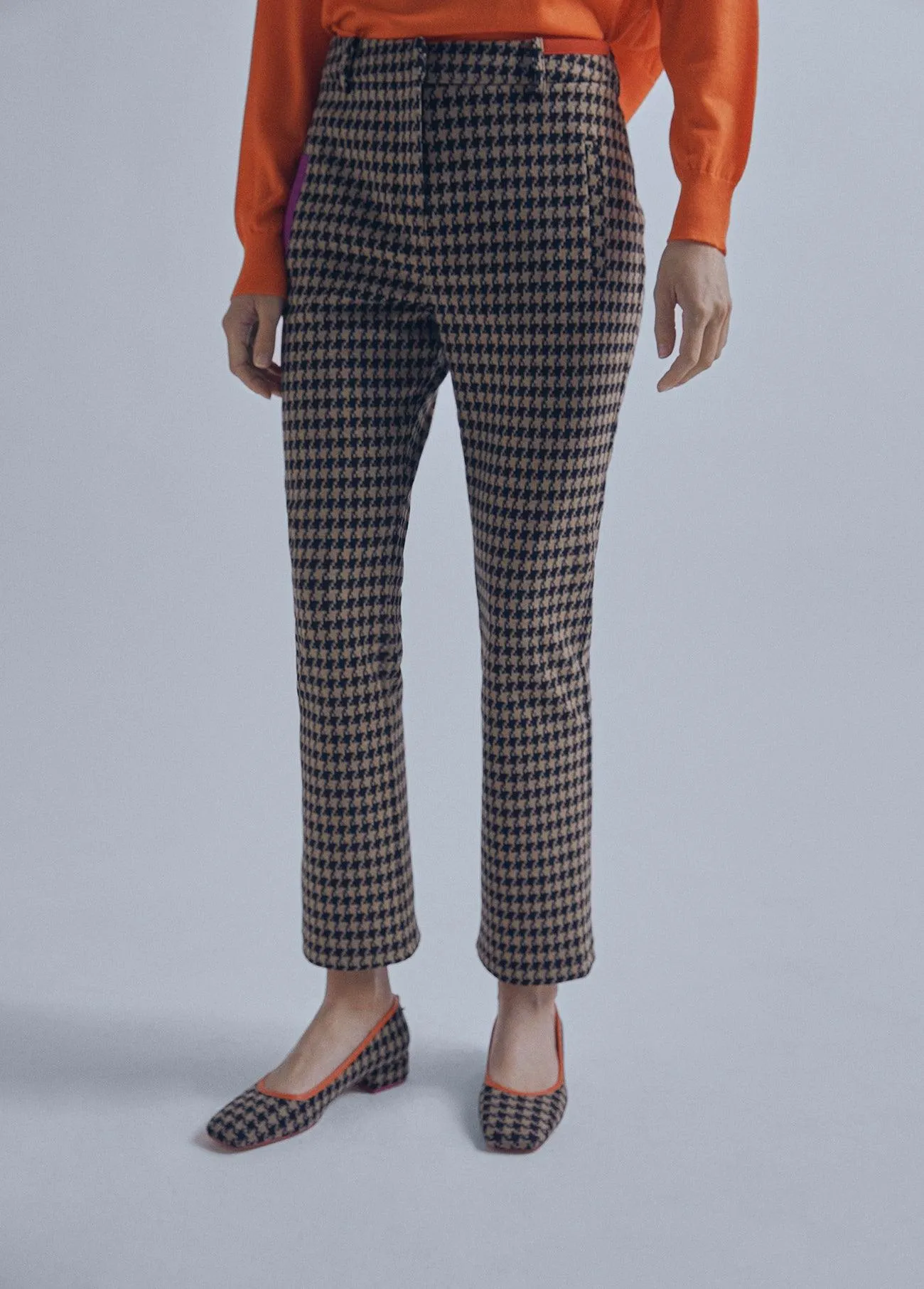 Kick flare leg houndstooth trousers