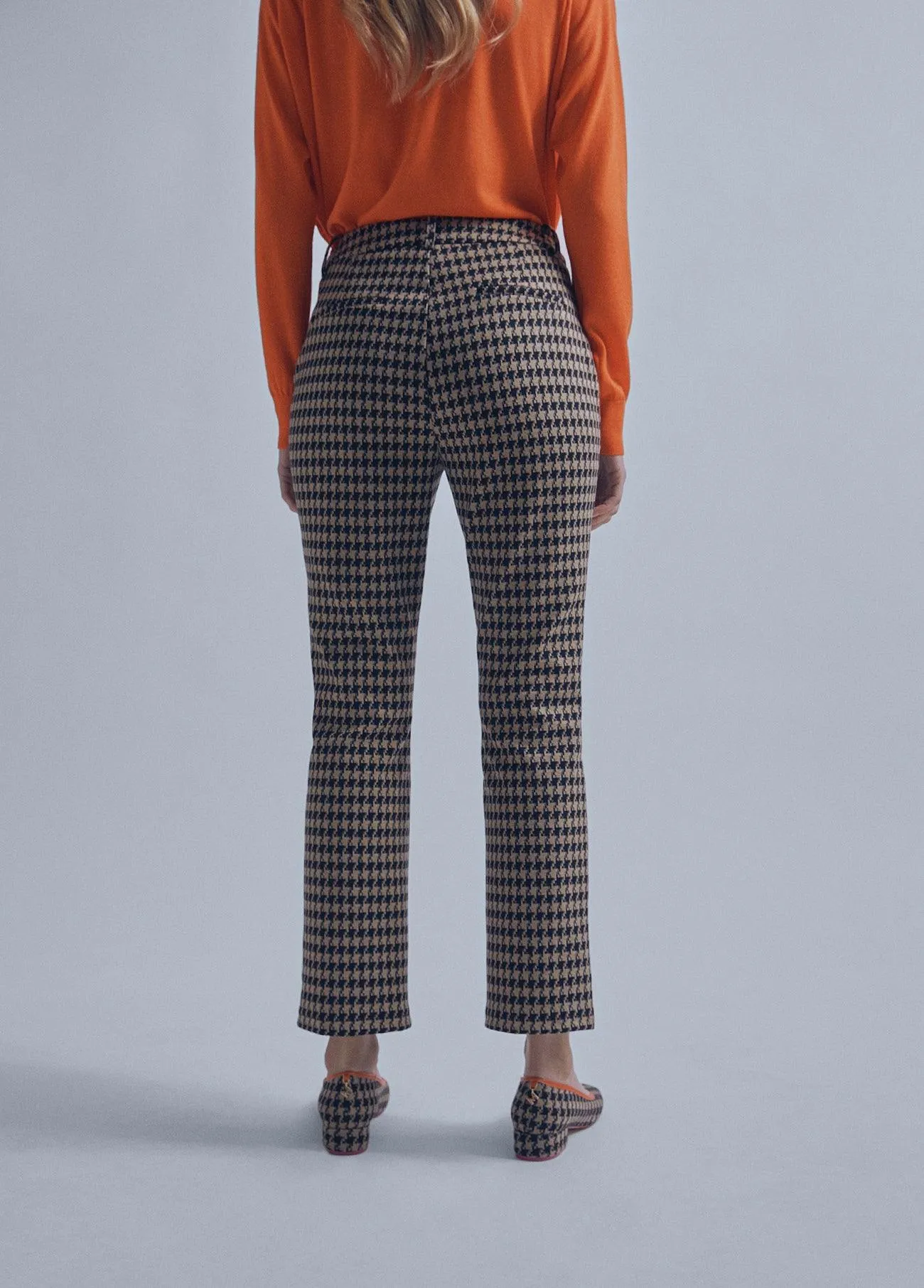 Kick flare leg houndstooth trousers