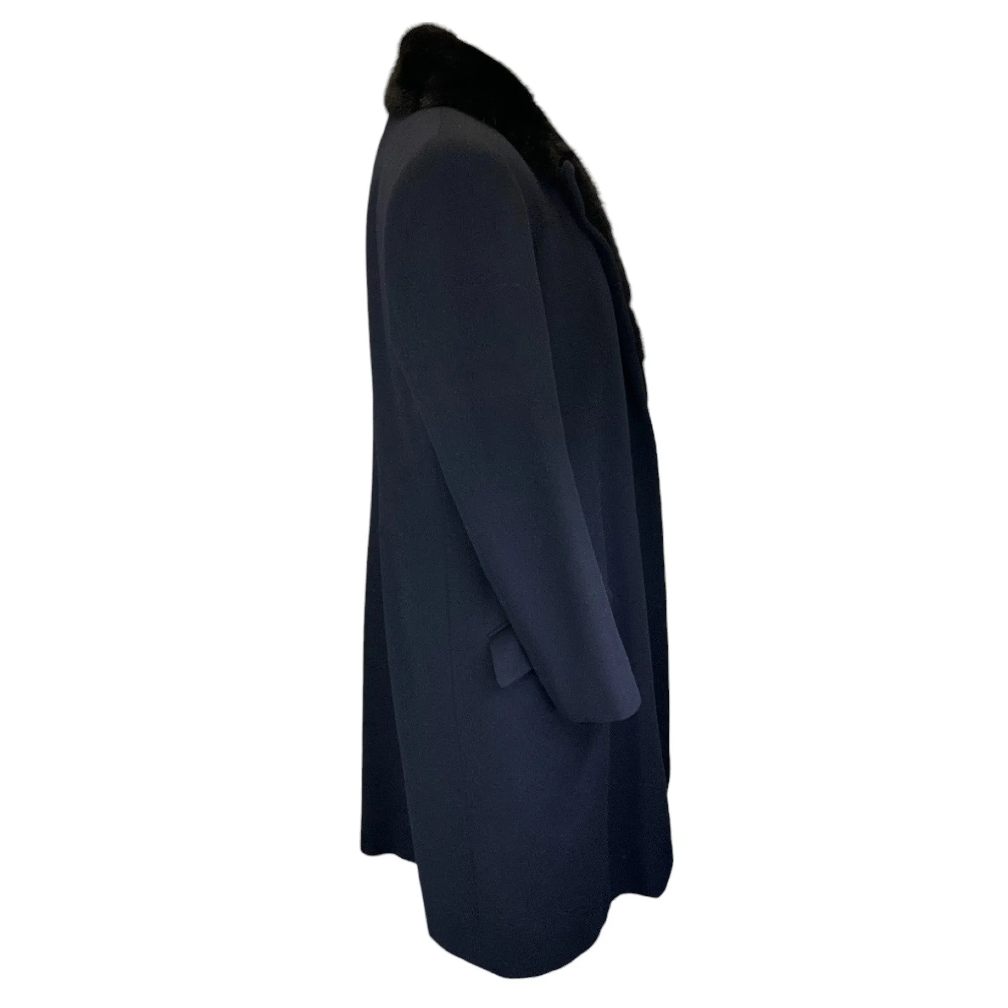 Kiton Navy Blue / Black Mink Fur Trimmed Cashmere Coat