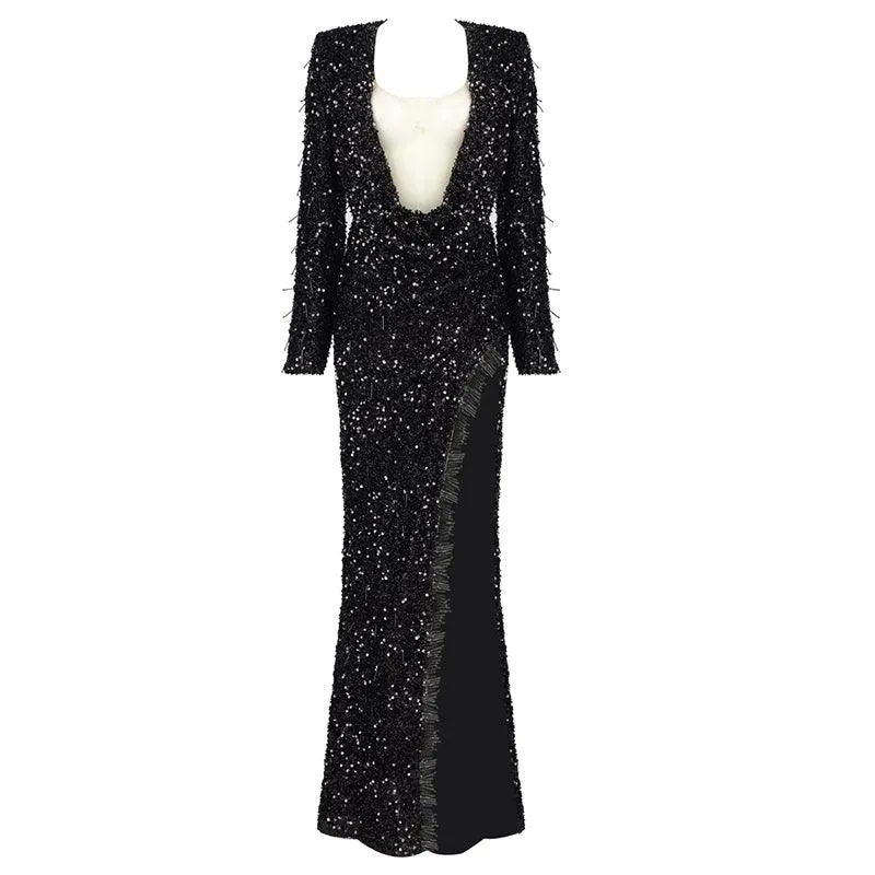 KittenAlarm - Caitlyn High Slit Sequined Dress