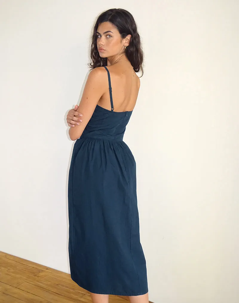 Krista Maxi Dress in Poplin Navy