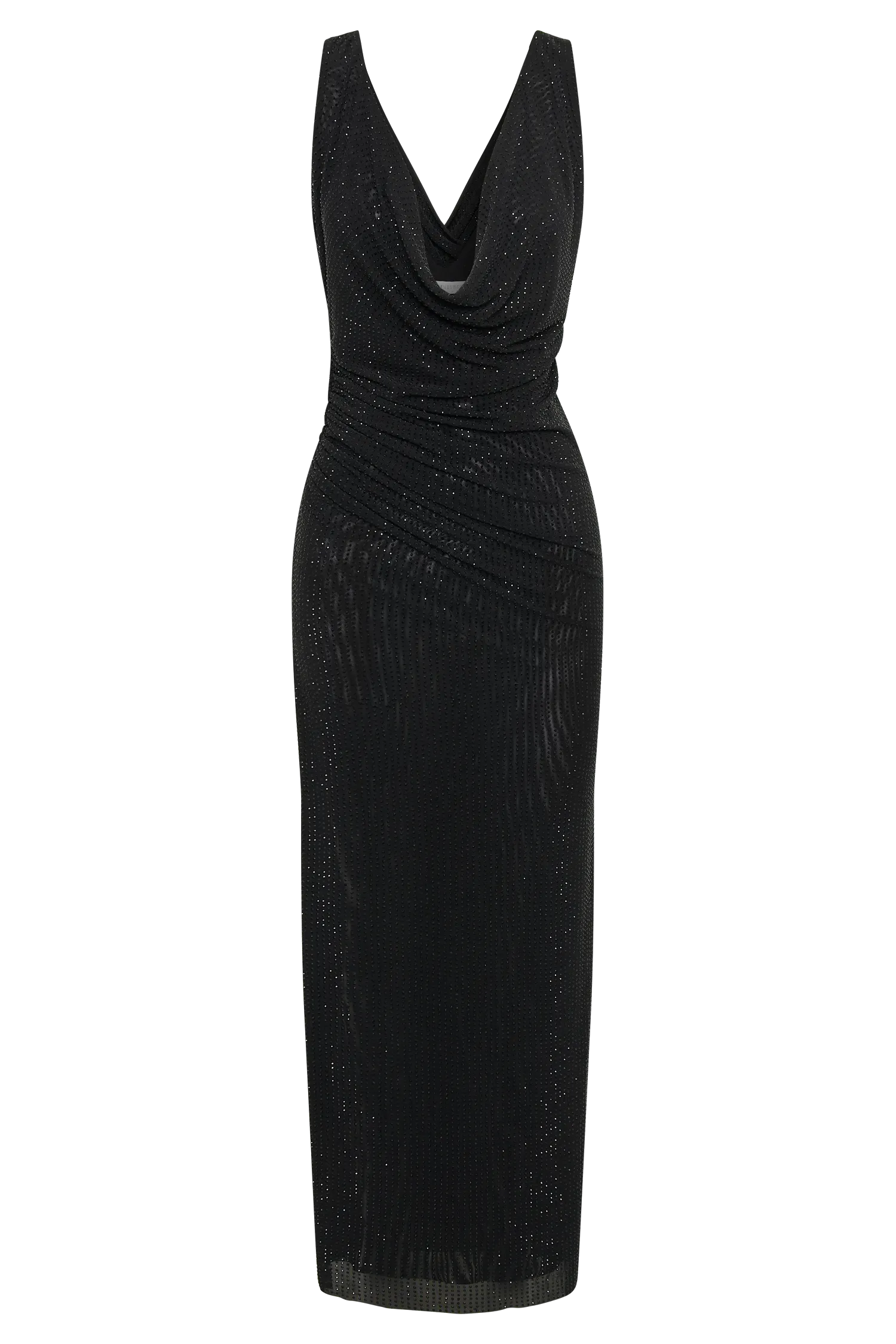 Laney Hot Fix Mesh Cowl Maxi Dress - Black