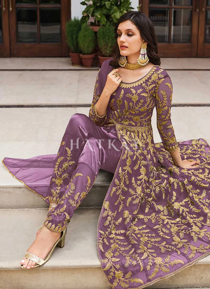 Lavender Embroidered Designer Anarkali Suit