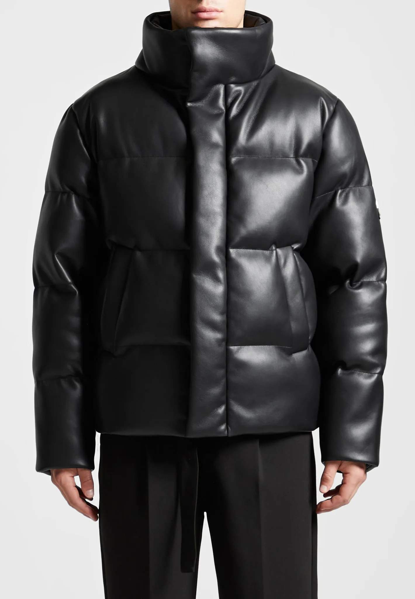 Leather Puffer Jacket - Black