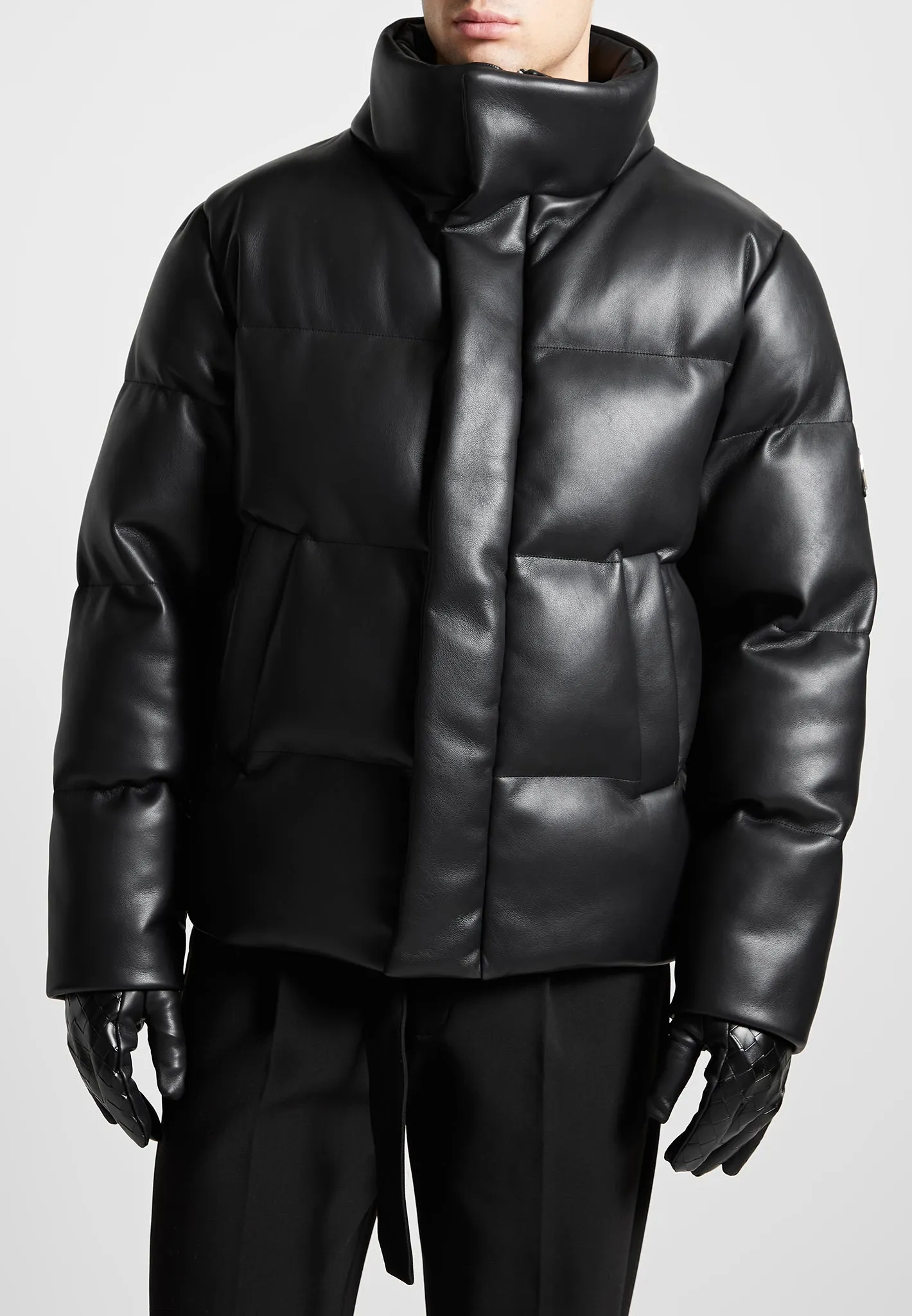 Leather Puffer Jacket - Black