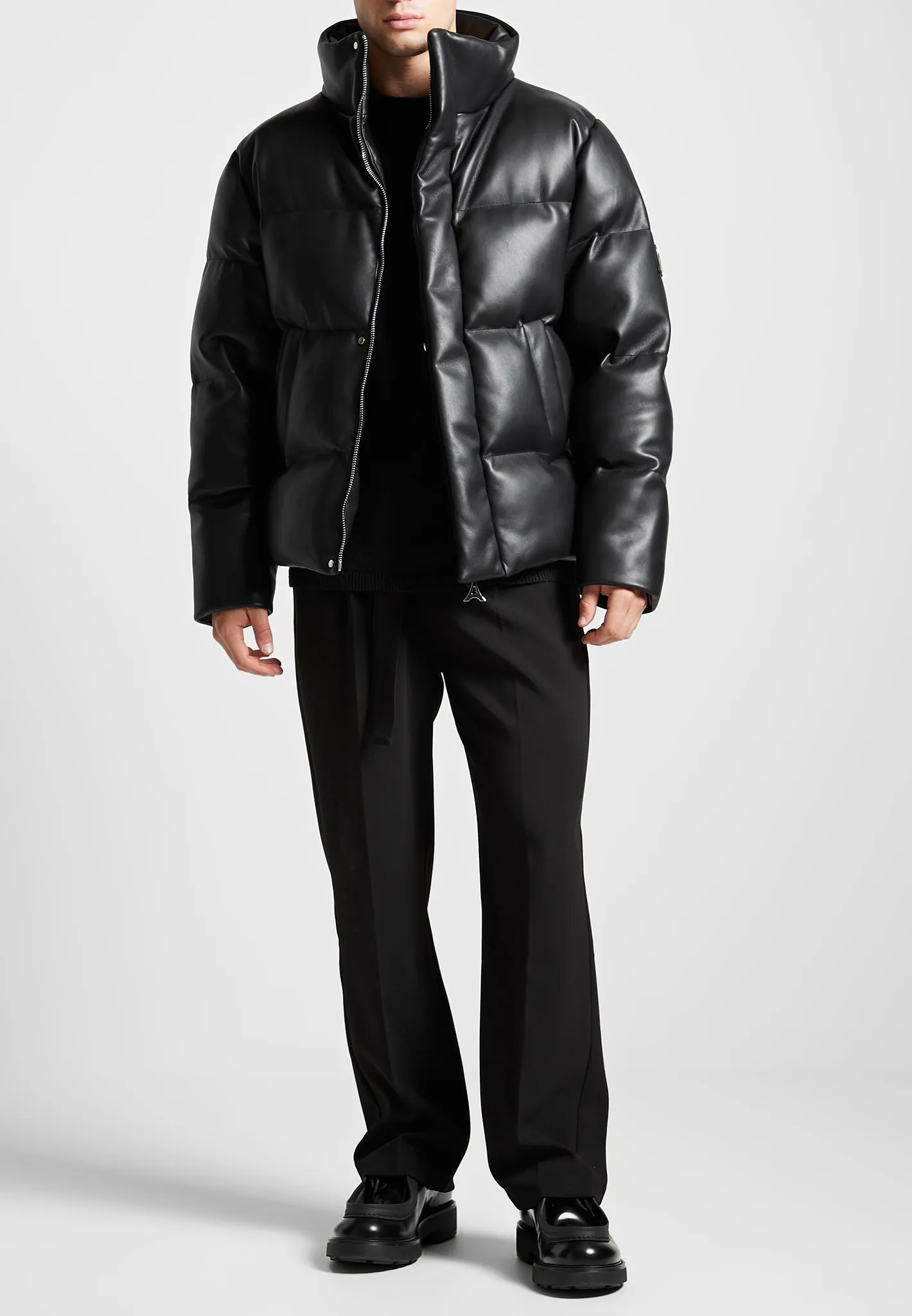 Leather Puffer Jacket - Black