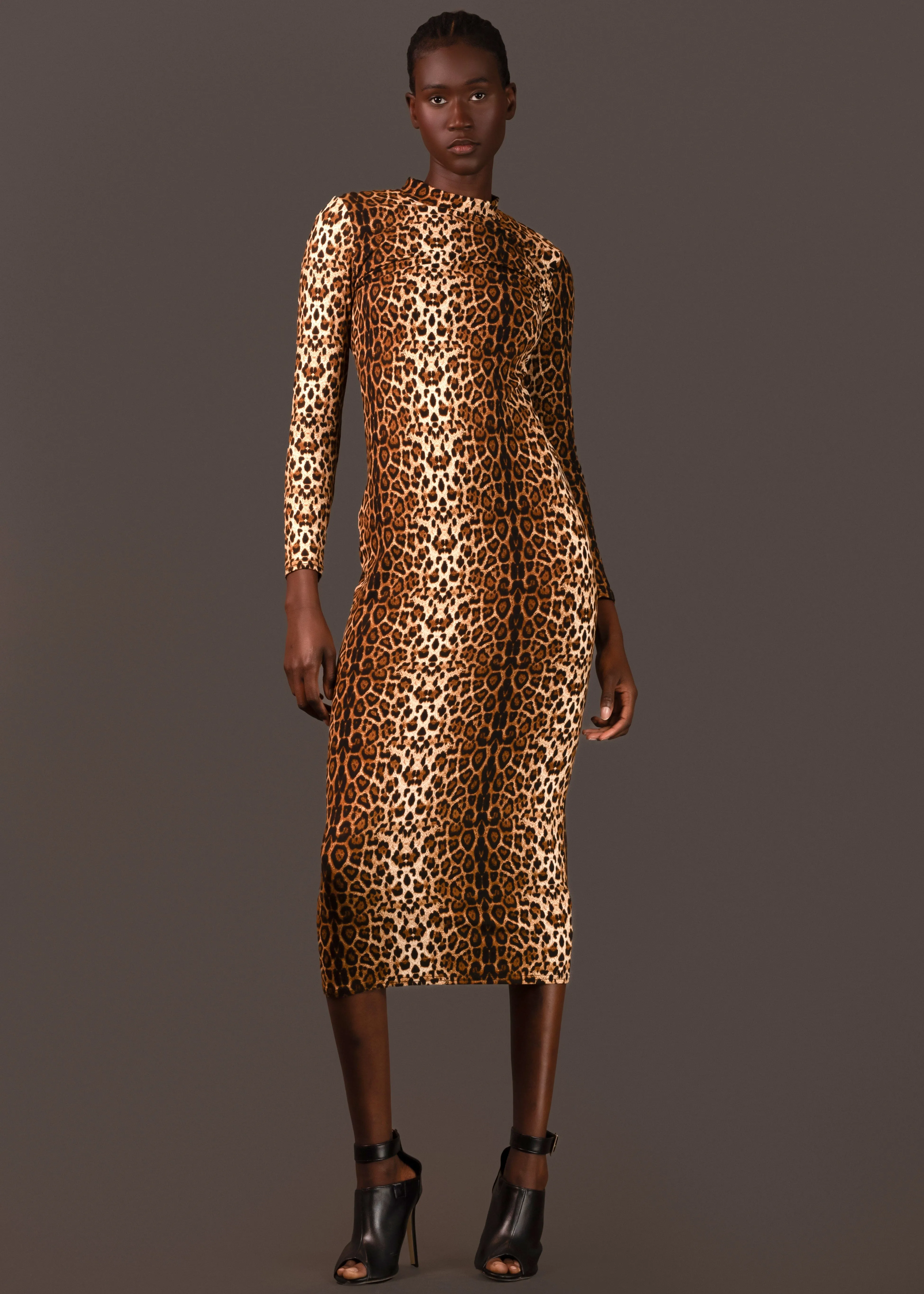 Leopard Mock Neck Bodycon Dress