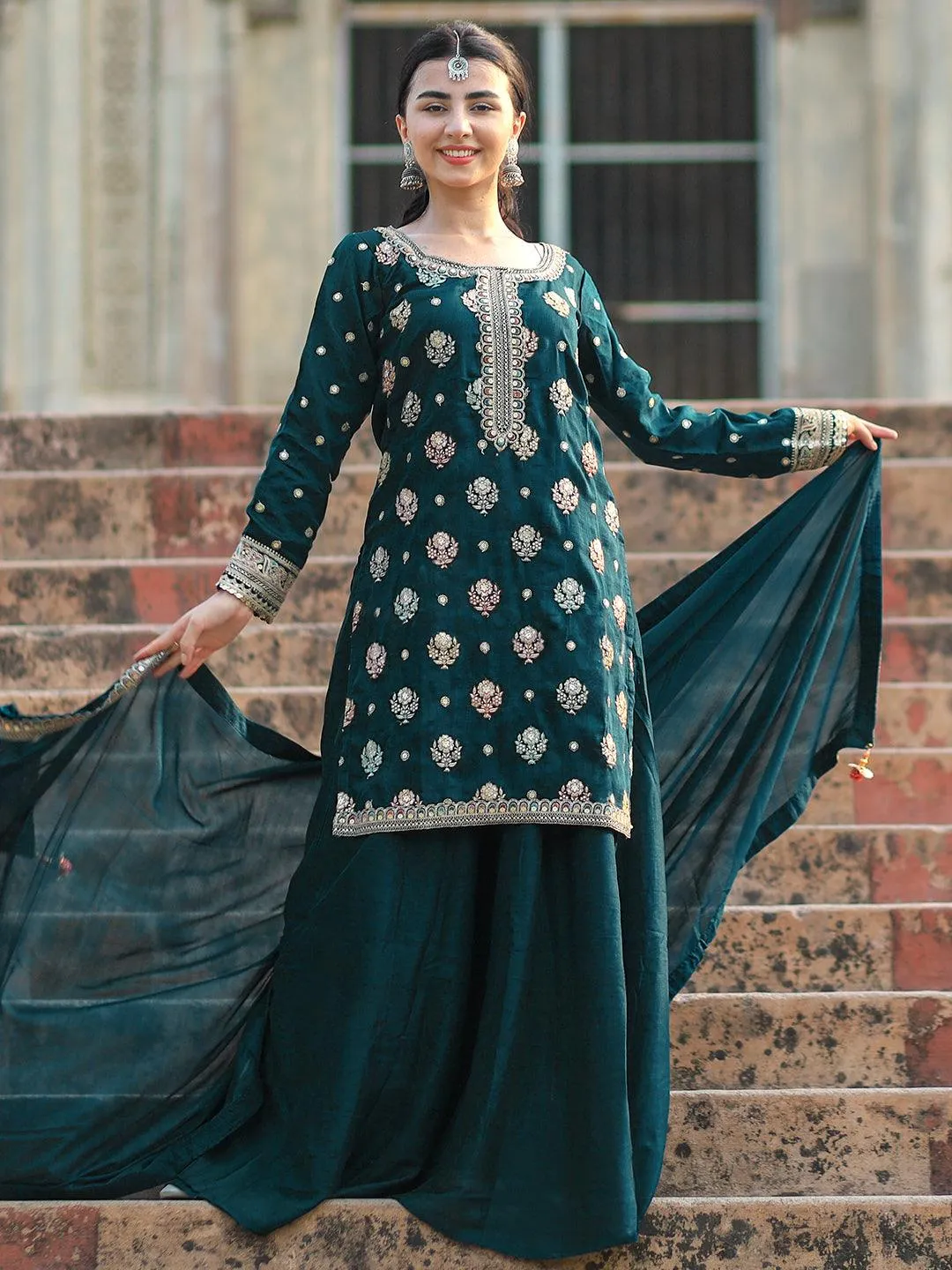 Libas Art Blue Embroidered Silk Blend Pakistani Suit