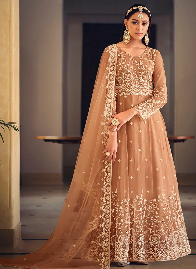 Light Brown Sequence Embroidery Wedding Anarkali Suit