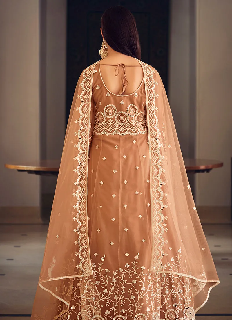 Light Brown Sequence Embroidery Wedding Anarkali Suit