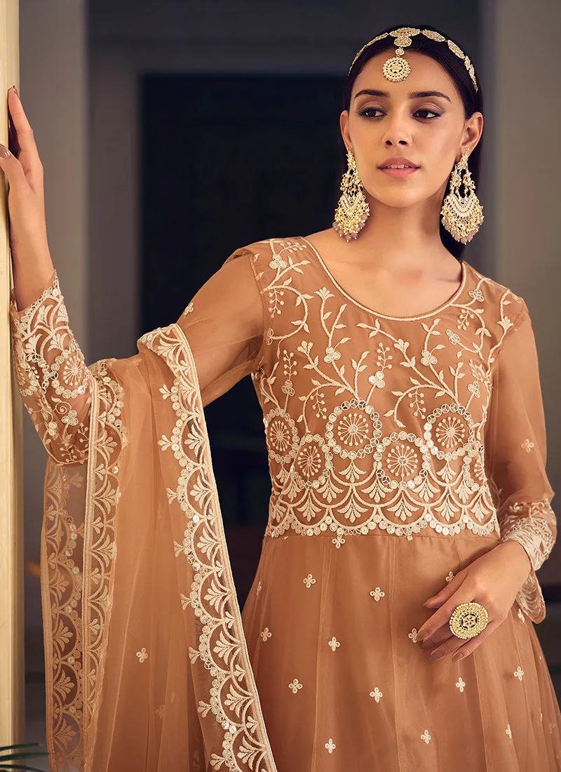 Light Brown Sequence Embroidery Wedding Anarkali Suit