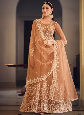 Light Brown Sequence Embroidery Wedding Anarkali Suit