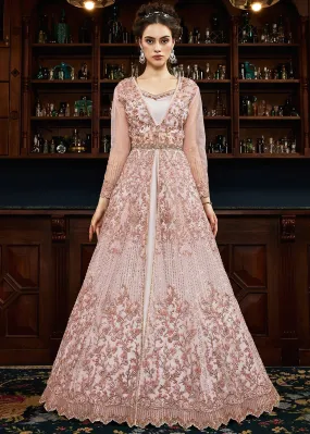 Light Pink Embellished And Embroidered Anarkali Lehenga Suit