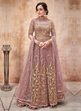 Light Pink Embroidered Flared Anarkali Suit