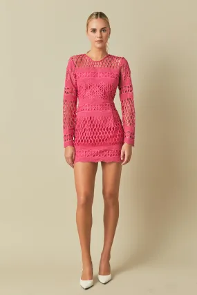 Long Sleeve Crochet Mini Dress