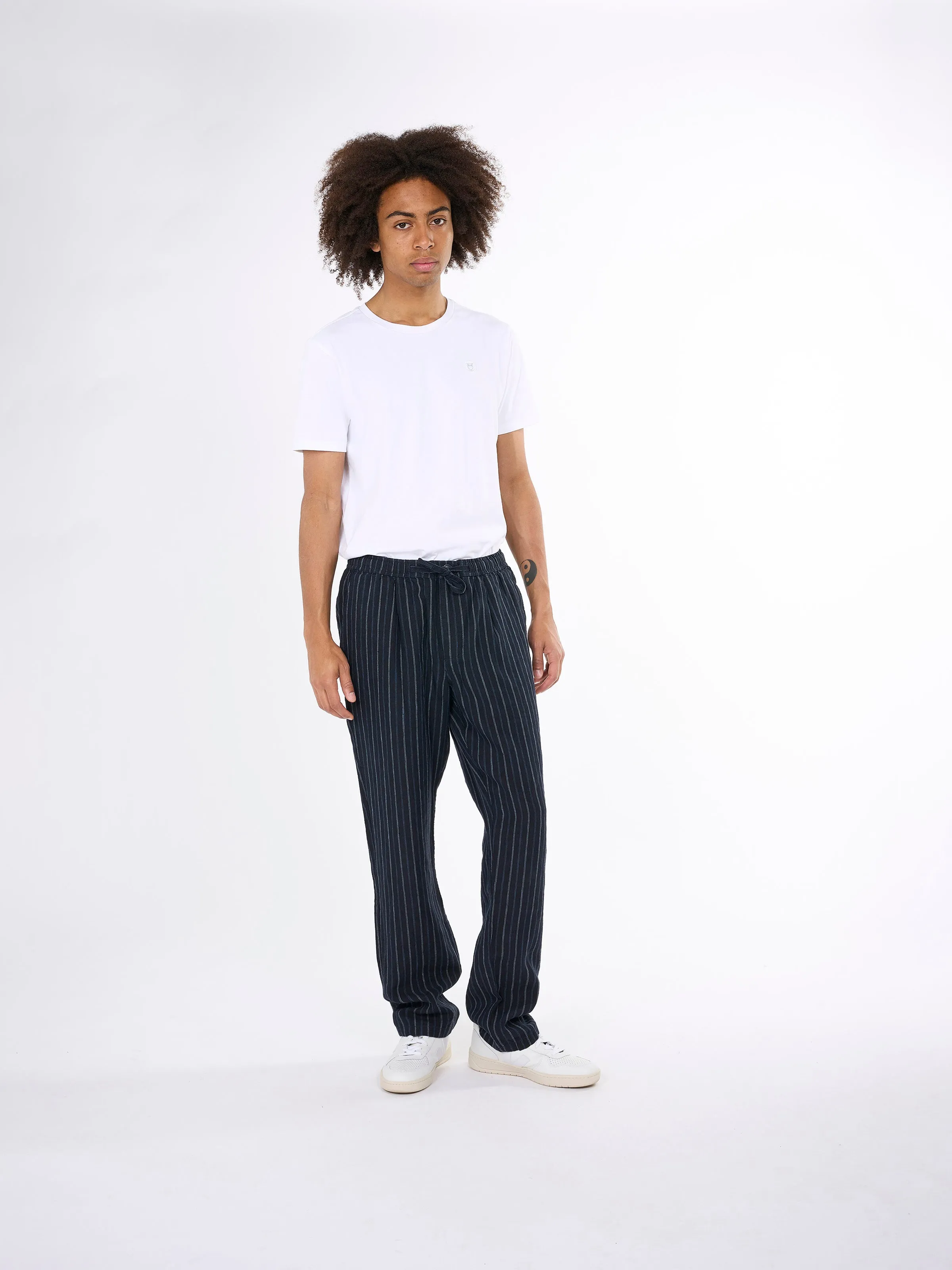 Loose striped linen pant - Stripe - navy