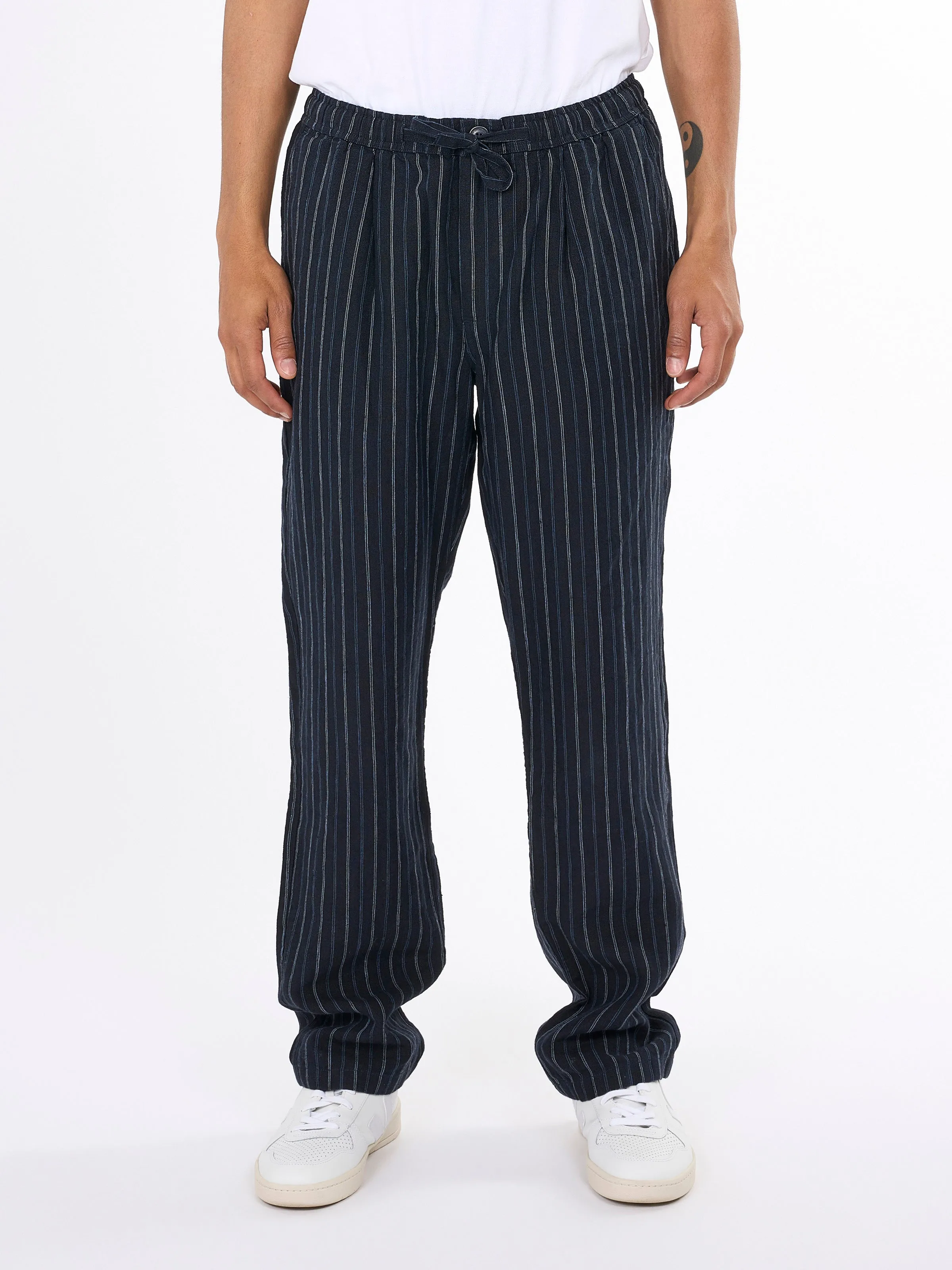 Loose striped linen pant - Stripe - navy