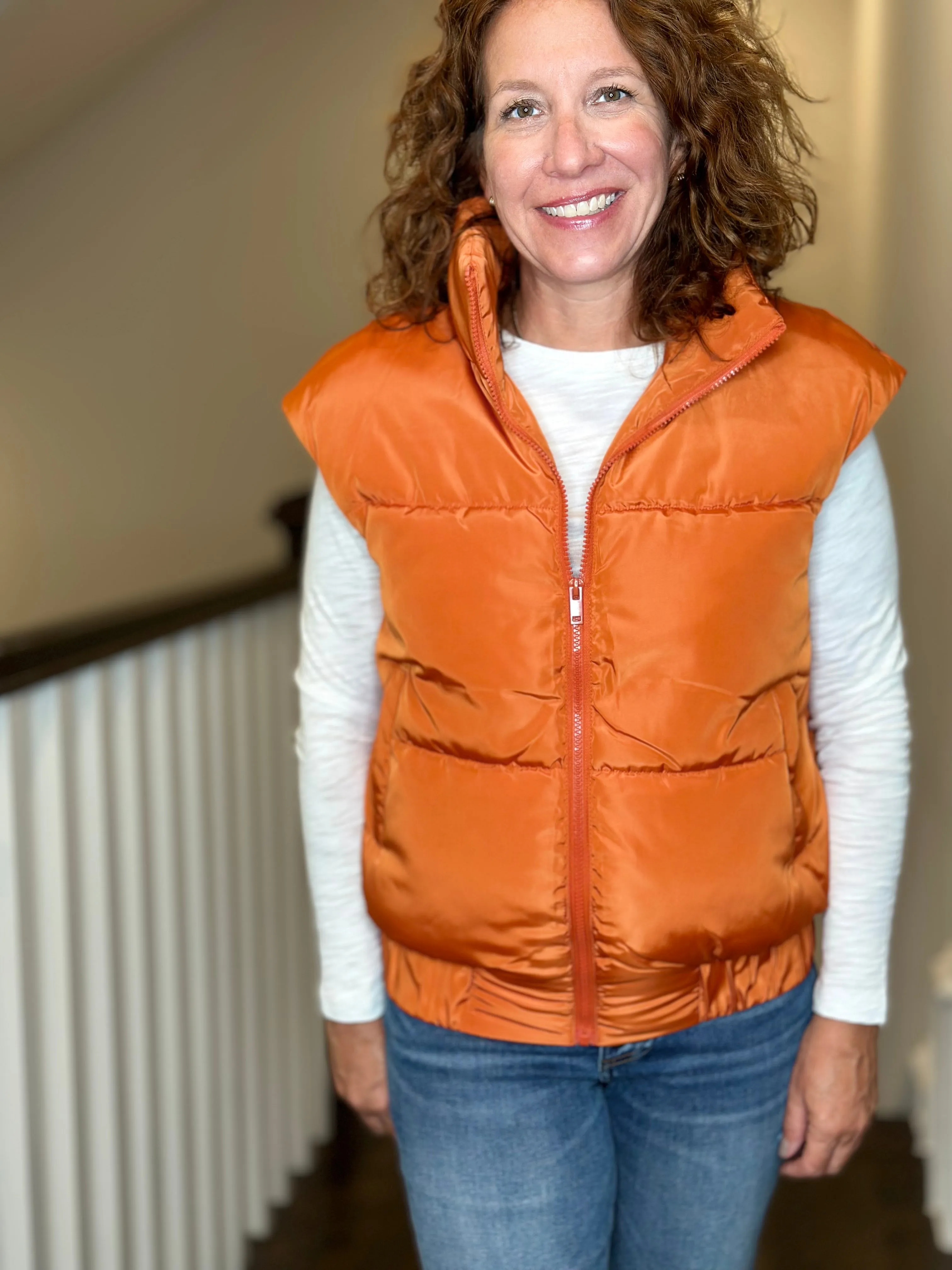 Love Token Vika Puffer Vest in Brick