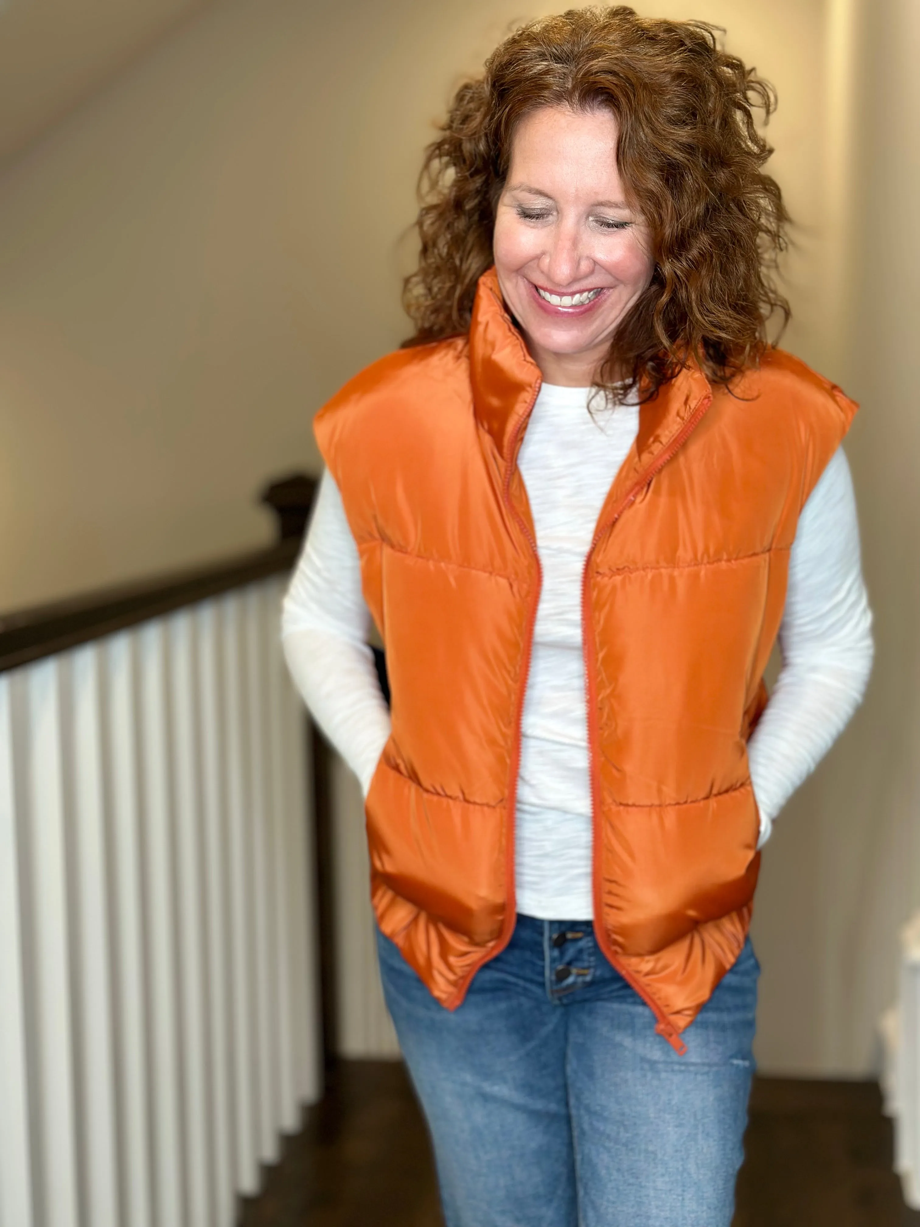 Love Token Vika Puffer Vest in Brick