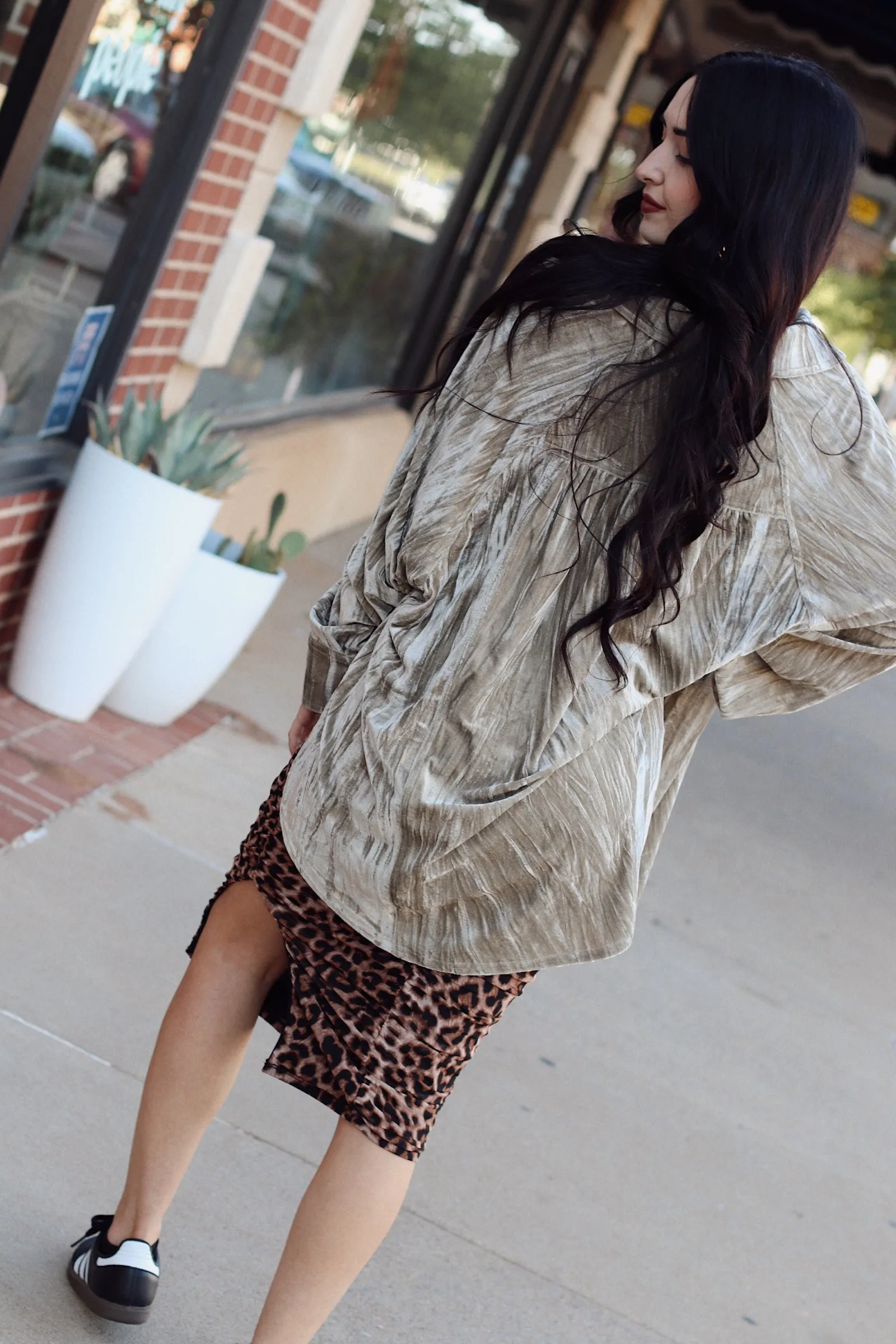 Luxe Velvet Shacket   Beige