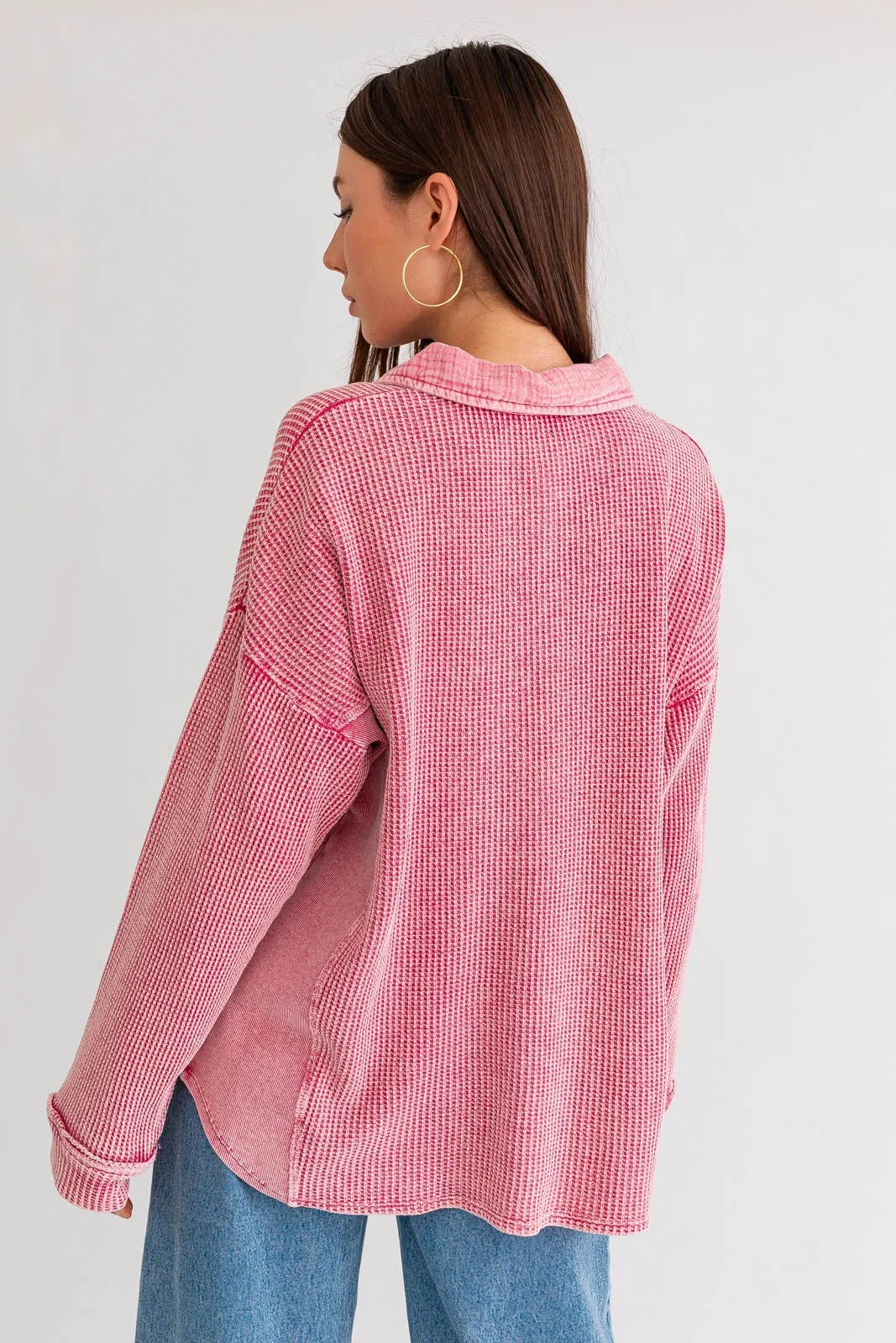 Magenta Washed Thermal Shacket - Final Sale