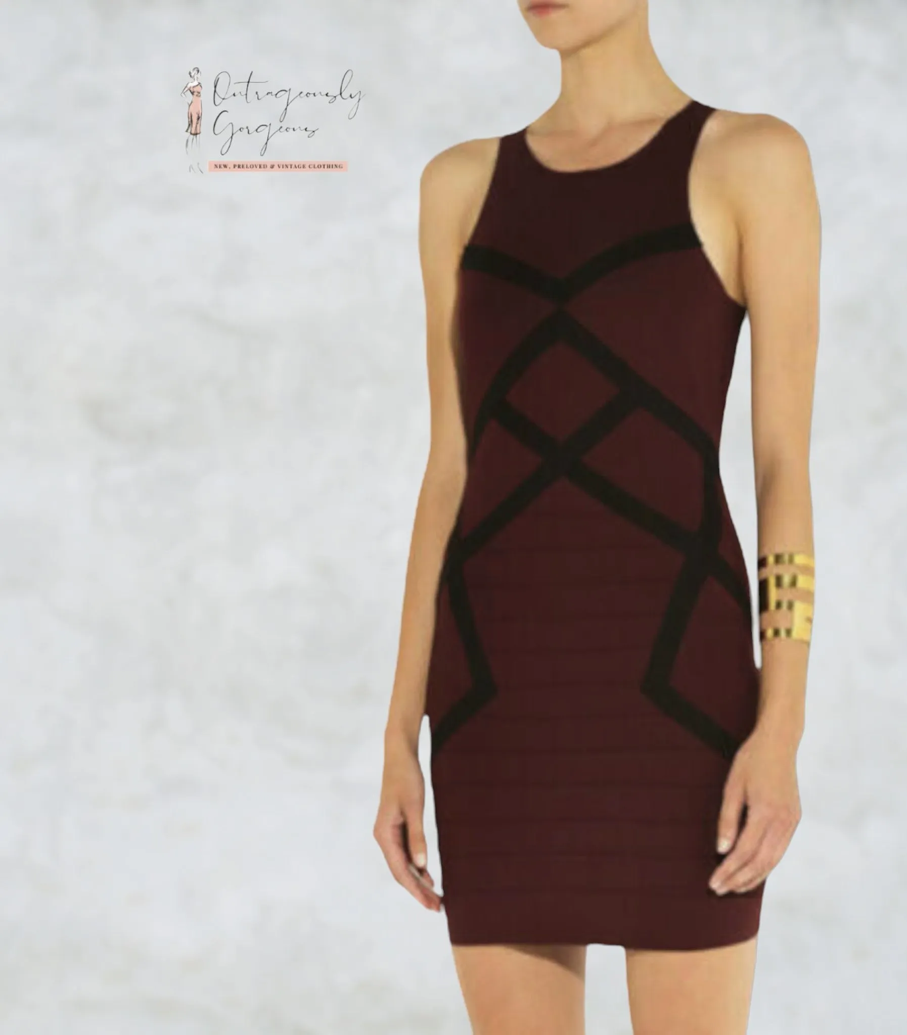 Maje Destinee Raw Edge Burgundy Black Bodycon Dress UK 8 US 4 EU 36 RRP £300