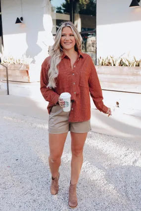 Mandy Corduroy Button Up Top - Brown