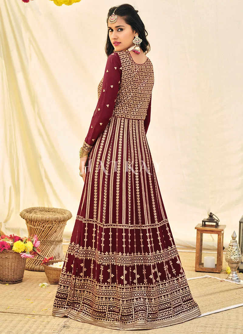 Maroon Embroidered Festive Anarkali Suit