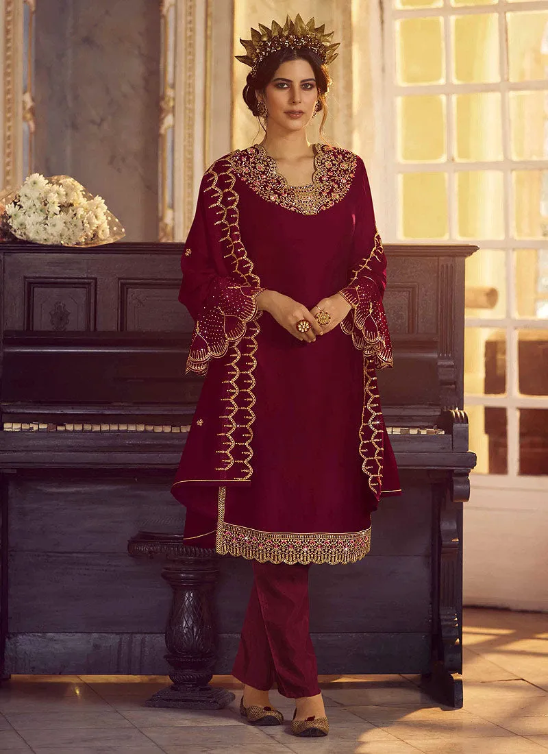 Maroon Embroidered Traditional Lehenga Suit